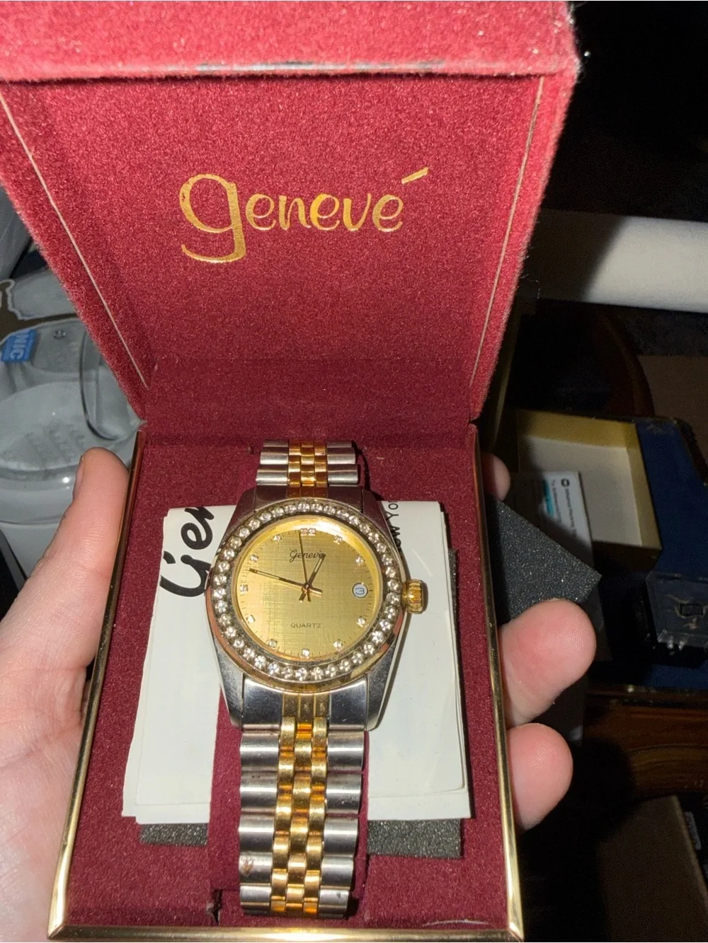 Two-Tone Gold and Silver Men’s Watch with Crystal Bezel